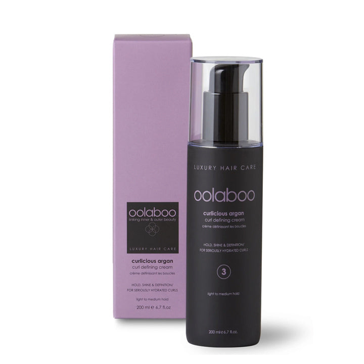 Oolaboo Curlicious Argan Curl Defining Cream 200ml flacon avec boîte