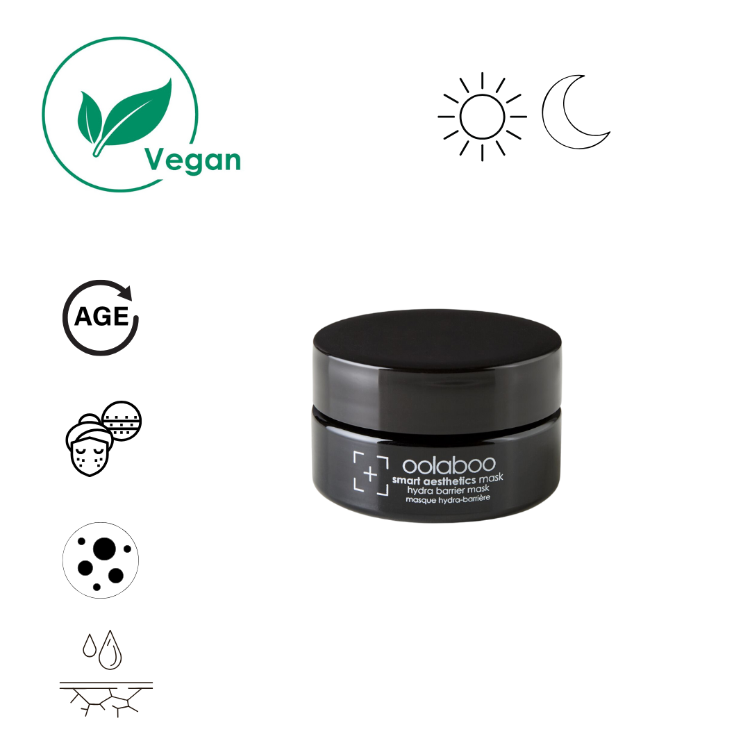Oolaboo Smart Aesthetics Hydra Barrier Mask pot avec icônes vegan et d’efficacité