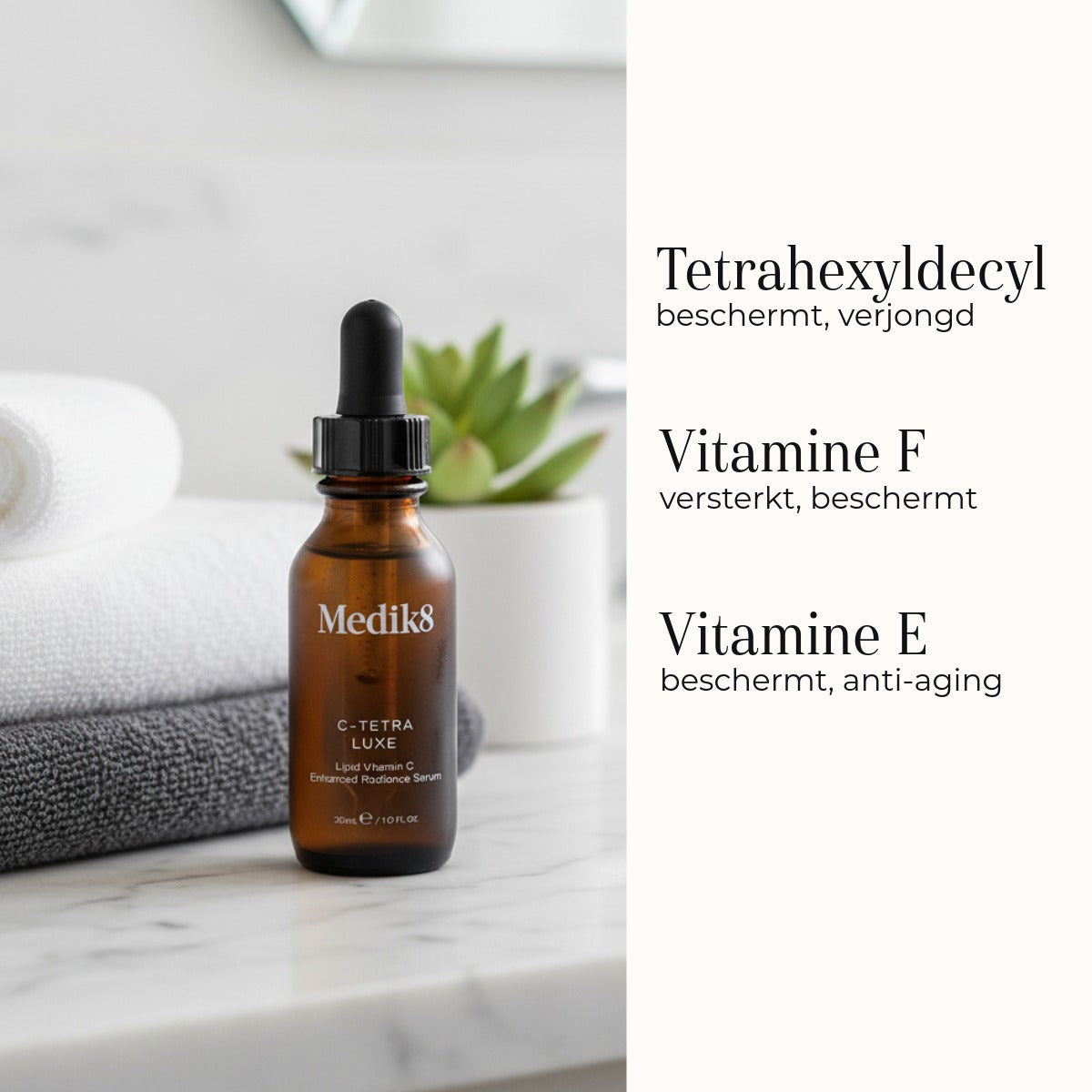 Medik8 C-Tetra Luxe 30ml ingrédients tétrahexyldécyl, vitamine F et vitamine E