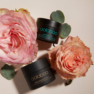 Oolaboo Oil Control Mask naast Truffle Indulgence Cream met rozen