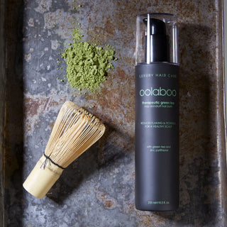 Oolaboo Therapeutic Green Tea Stop Dandruff Shampoo avec du matcha et un fouet