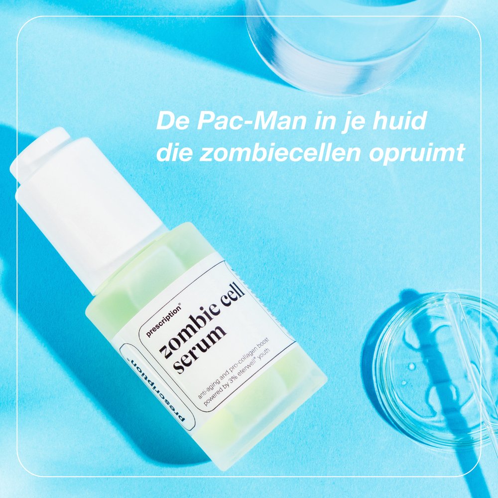 Prescription Zombie Cell Serum 30ml flacon op blauwe achtergrond