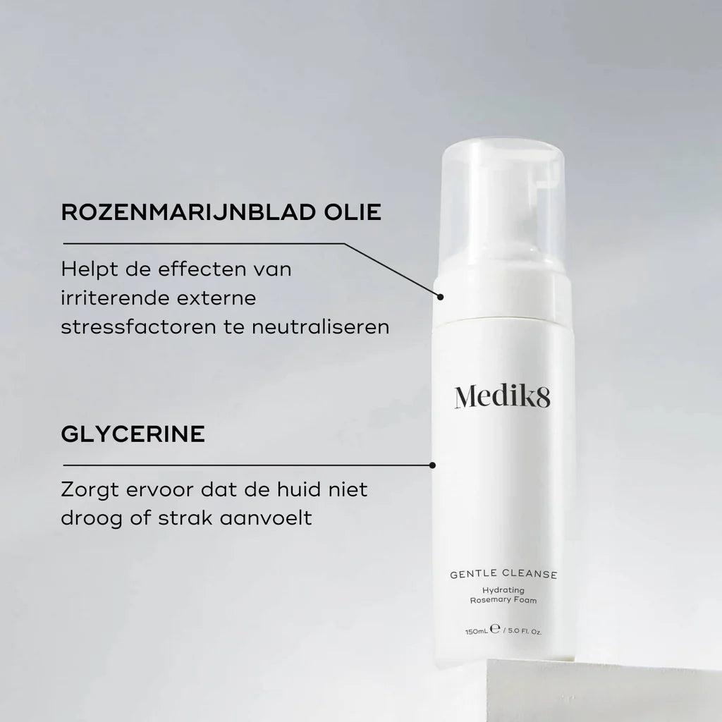 Medik8 Gentle Cleanse ingrédients huile de feuilles de romarin et glycérine