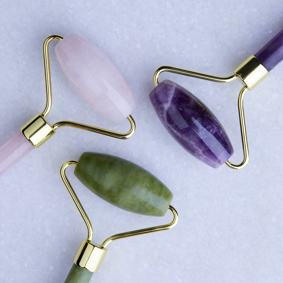 Oolaboo Rosé Quartz Beauty Roller rollers in rozenkwarts, jade en amethist