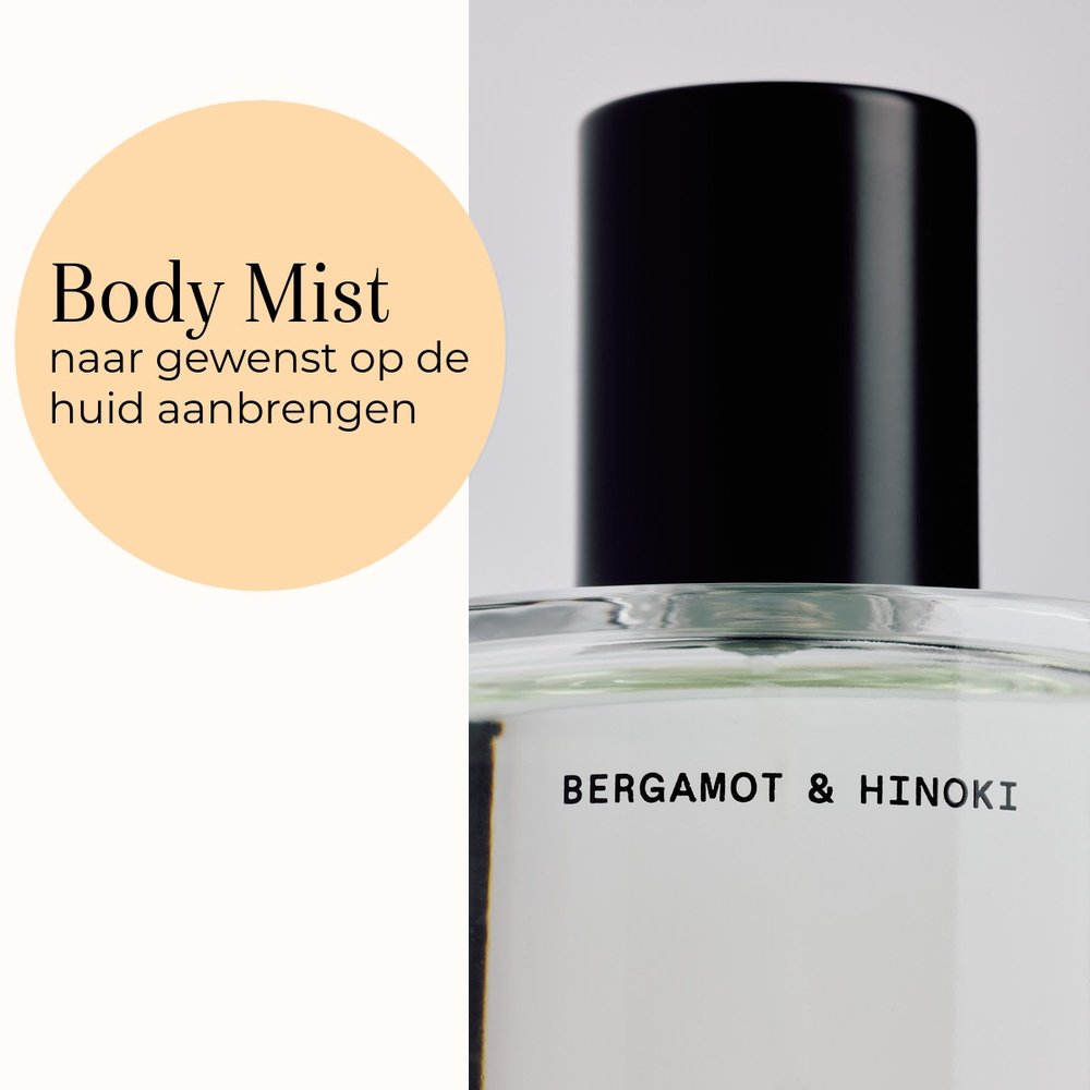 Salt & Stone Body Mist Bergamot & Hinoki 100ml gebruik met flacon
